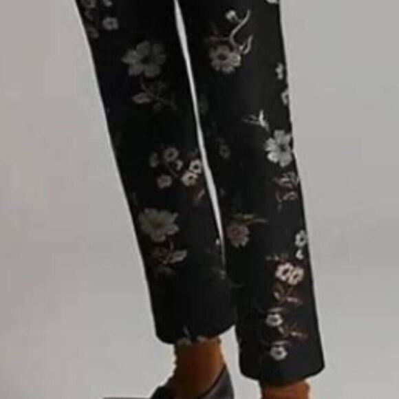 NWT Monique Lhuillier Black Floral Straight Leg Pants - Picture 7 of 13